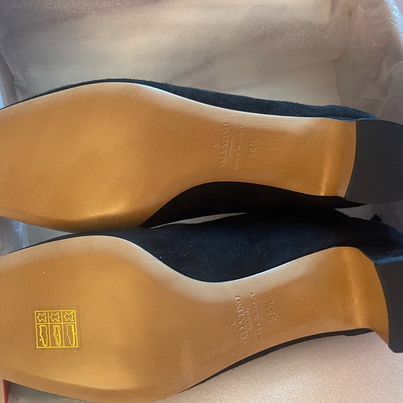 Valentino Garavani Black Suede Ankle Boots with Silver Chain Accent - Picture 3 of 10